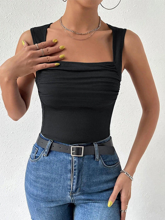 Solid Square Neck Strappy Top