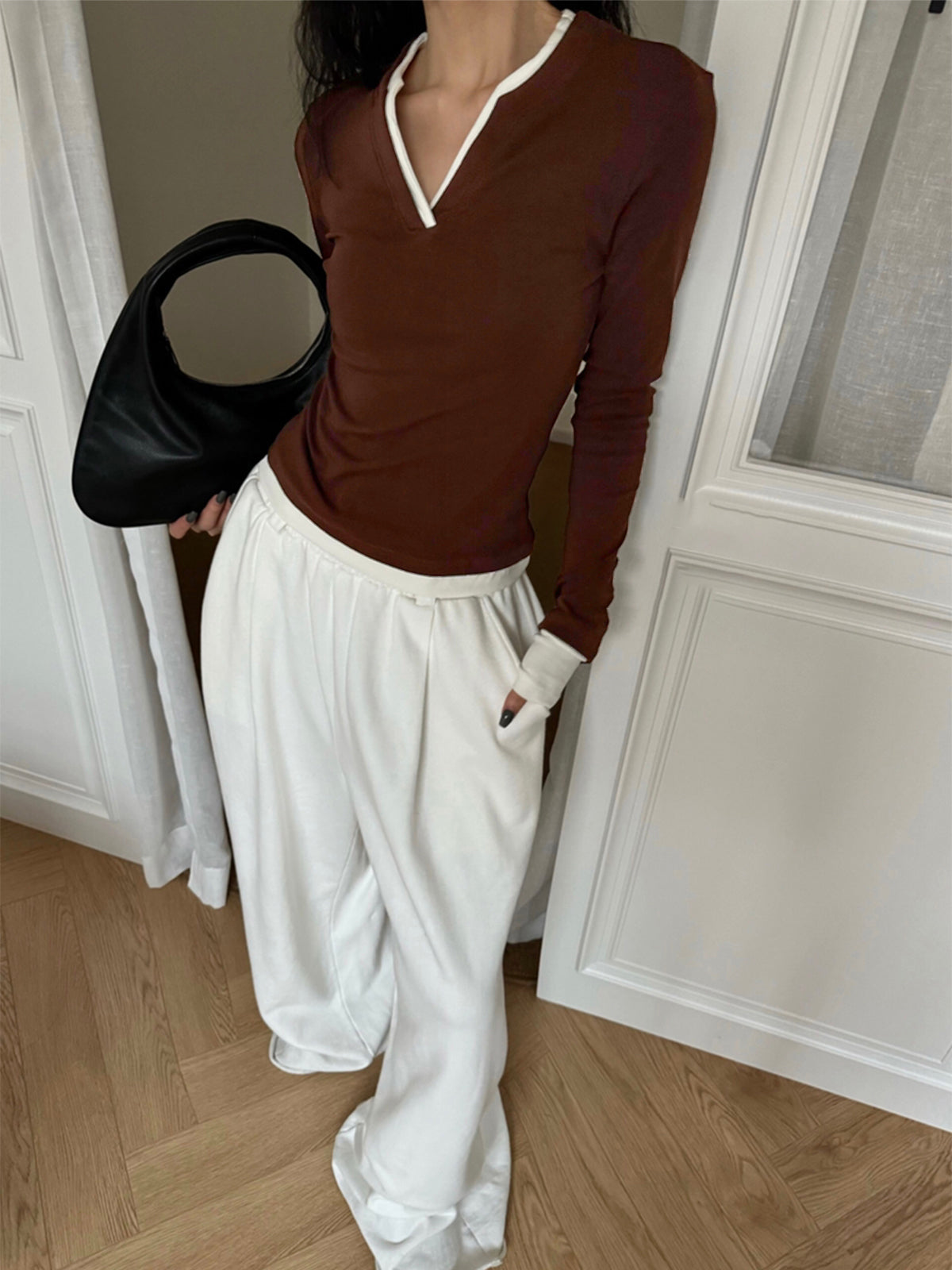 2 in 1 V-Neck Contrast Trim Jersey Top