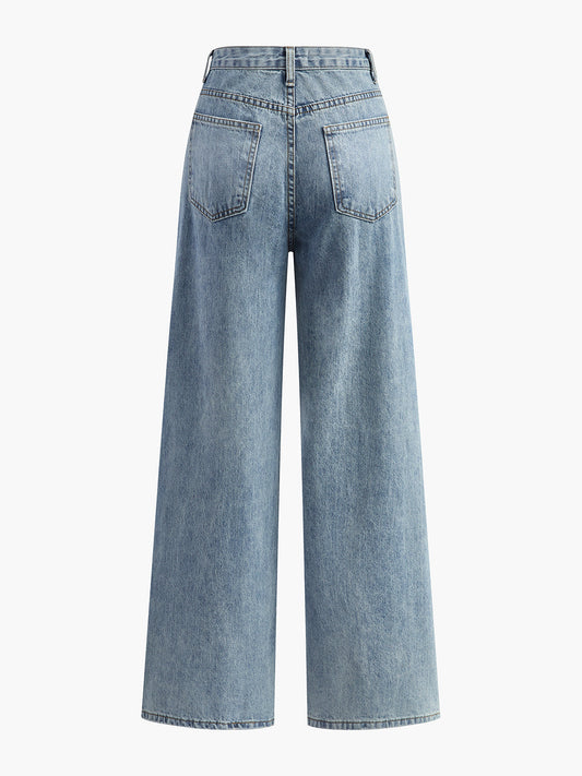 Asymmetric Waist Wide-Leg Jeans
