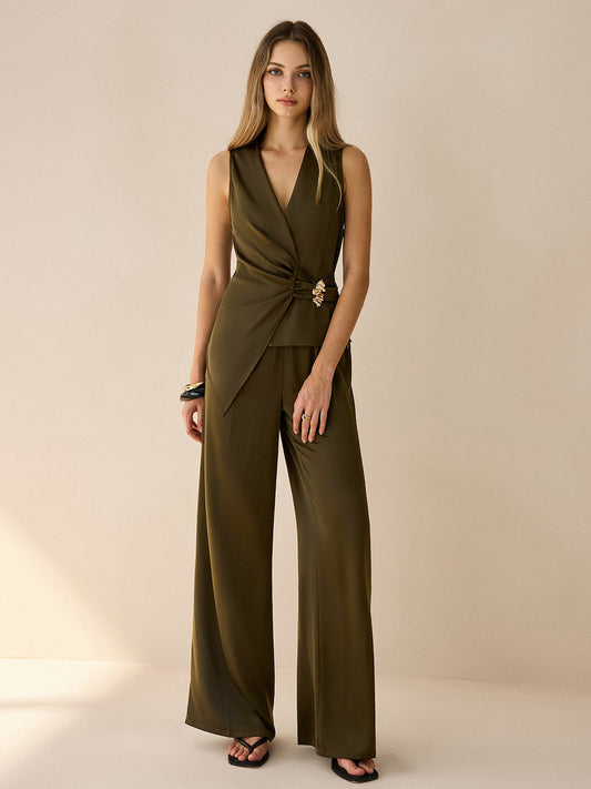Asymmetric Wrap Top and Pants Set