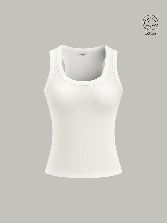 Ribbed Knit Crew Neck Tank Top