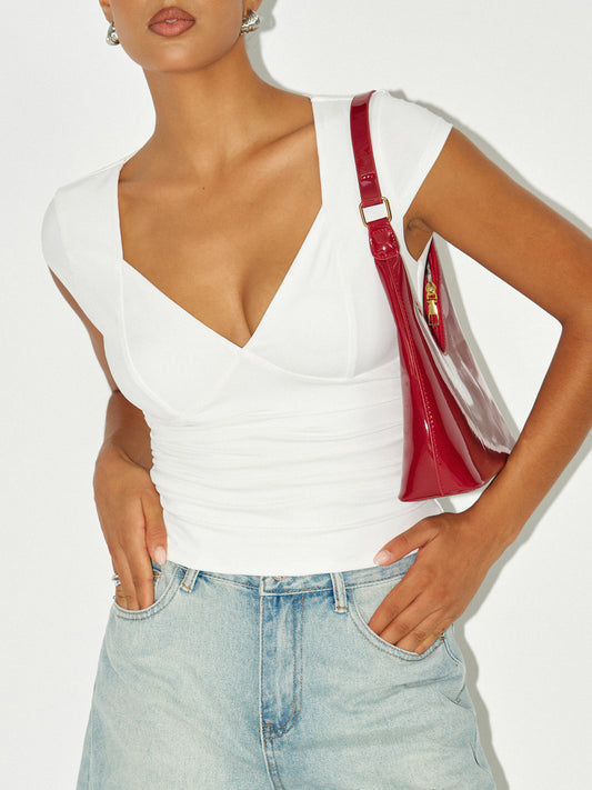 Ruched V-Neck Cap Sleeve T-Shirt