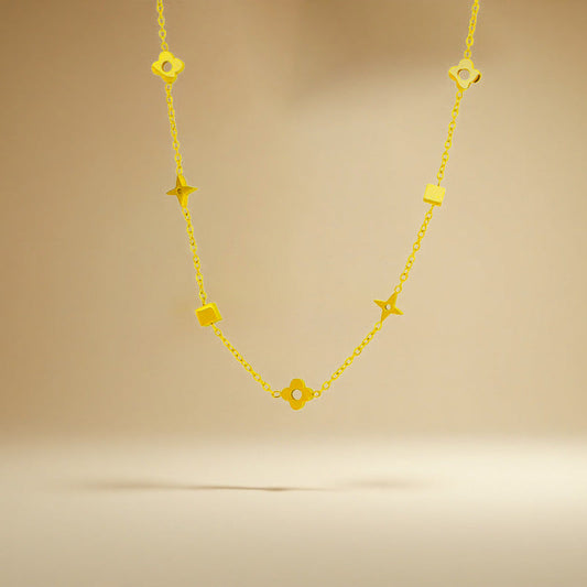 Geometric small square flower titanium steel necklace 2025081307